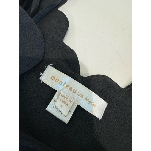 Monteau Los Angeles Scalloped Cold-Shoulder Blouse Black‎ Size Large - Picture 5 of 7